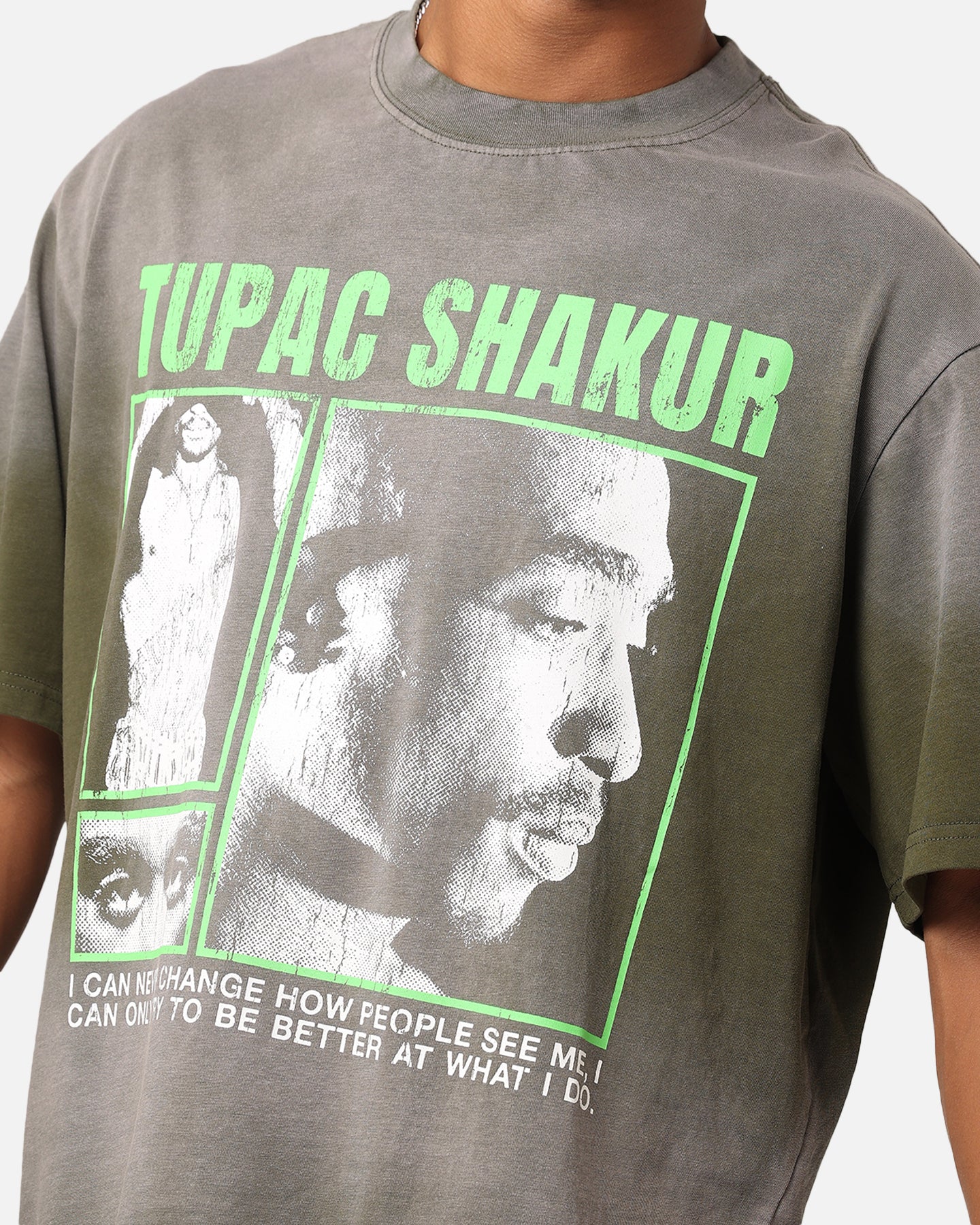 Tupac Never Change Sunfade T-Shirt Vintage Olive - Image 6