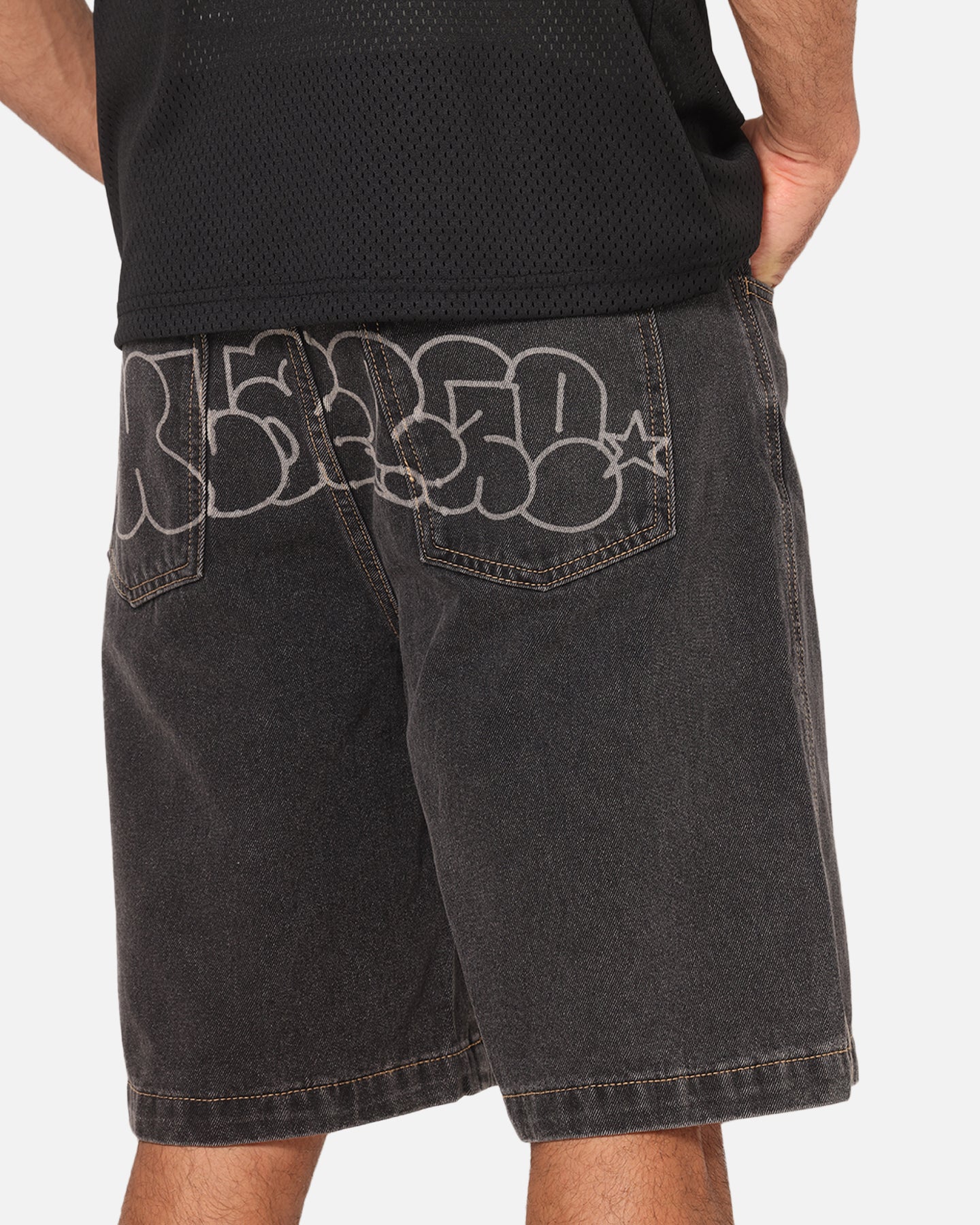 X-Large Bubble Bull Denim 91 Shorts Washed Black - Image 3