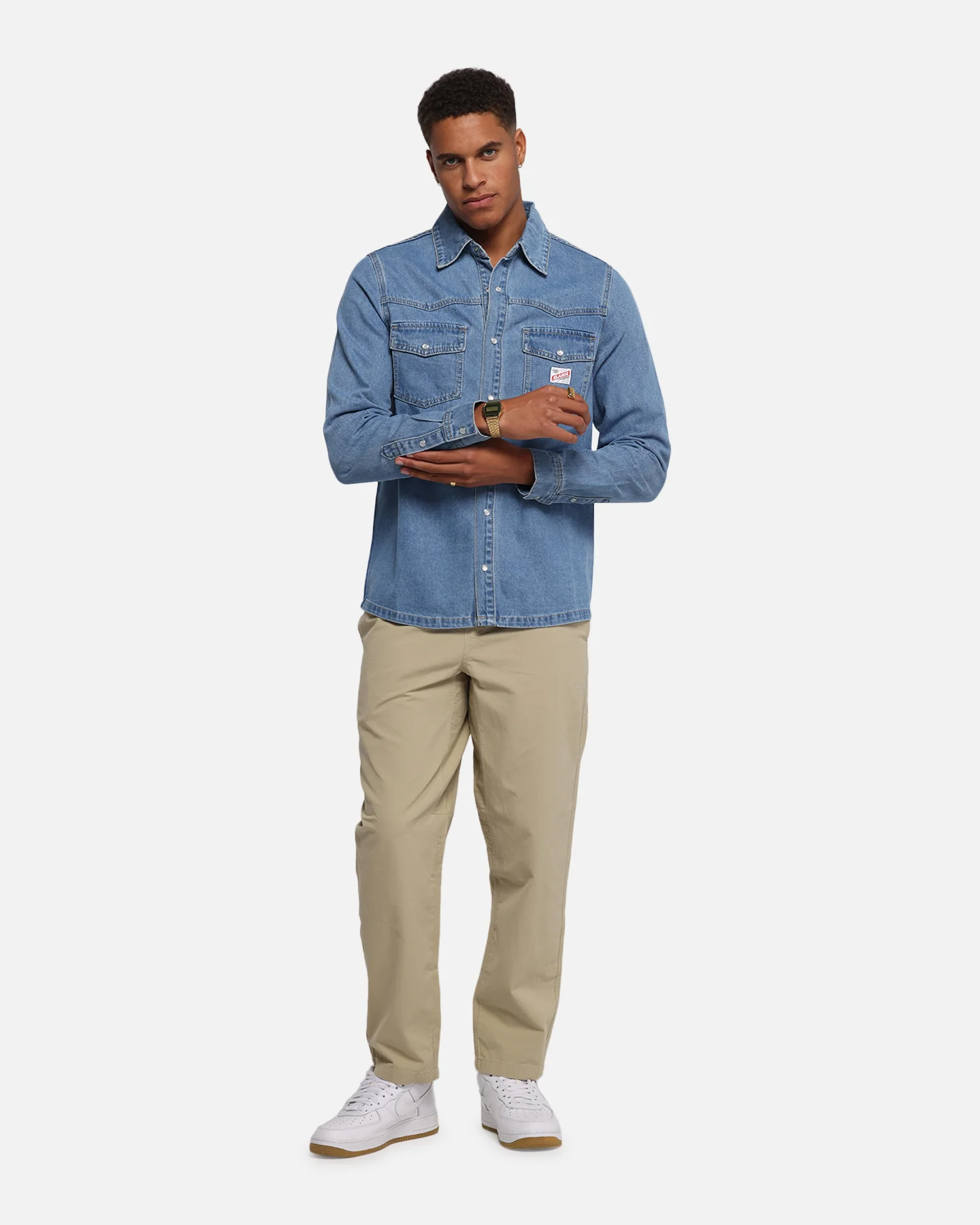 X-Large Denim Western Long Sleeve Shirt Mid Blue - Image 2