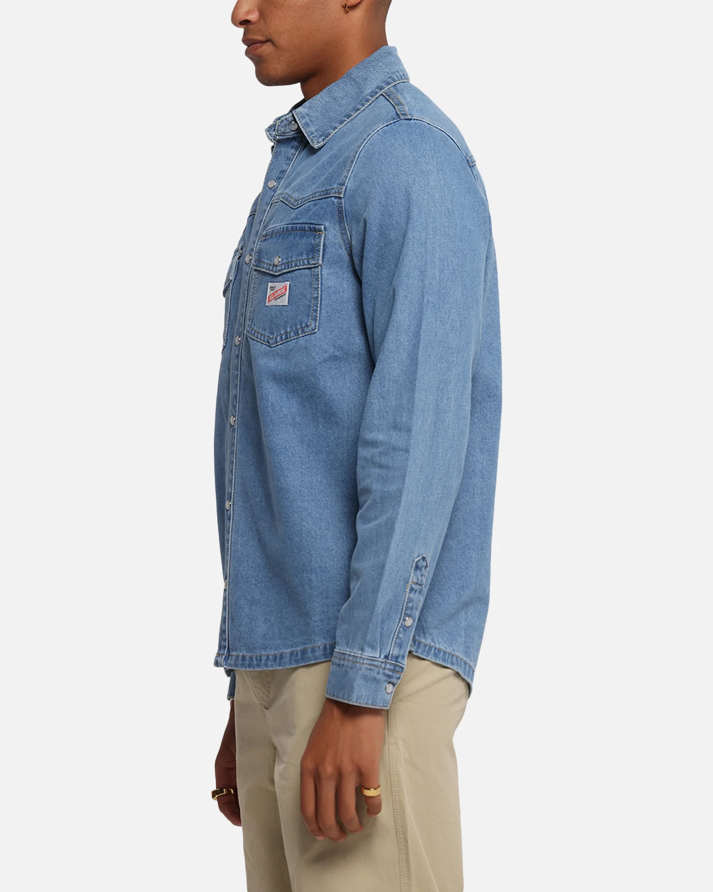 X-Large Denim Western Long Sleeve Shirt Mid Blue - Image 4