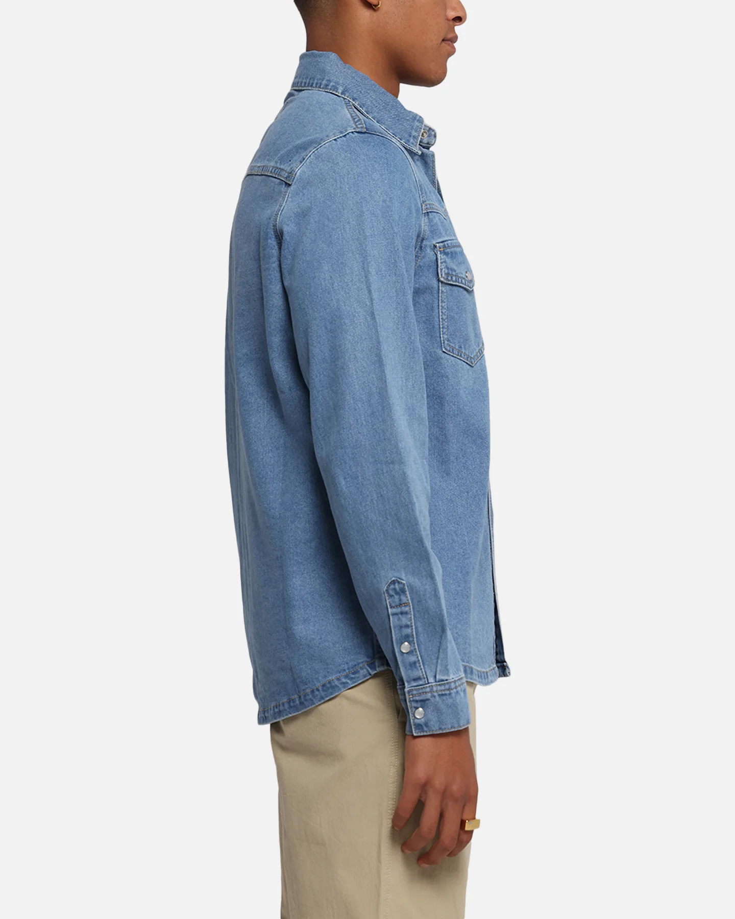 X-Large Denim Western Long Sleeve Shirt Mid Blue - Image 5
