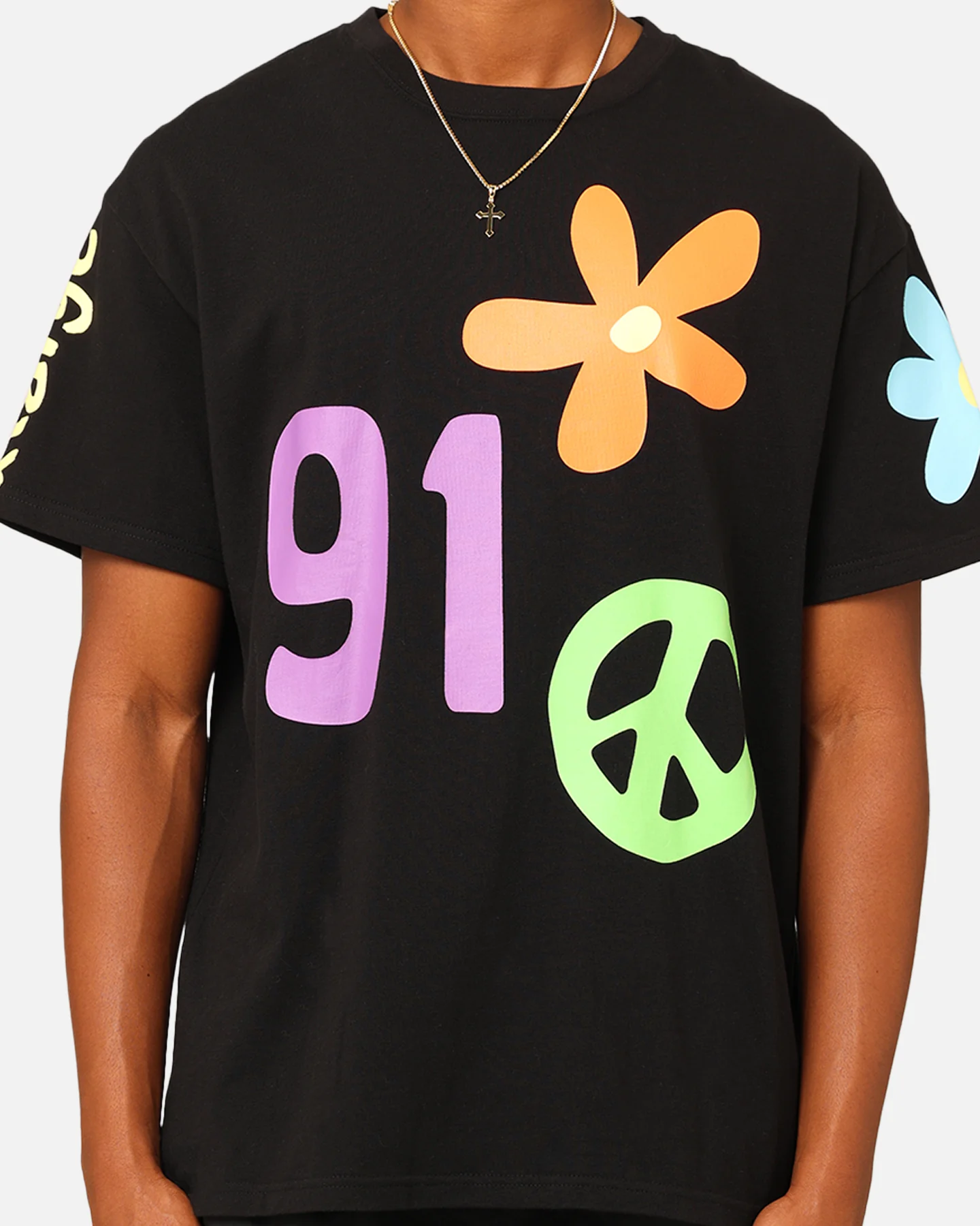 X-Large Flower And Peace T-Shirt Black - Image 4