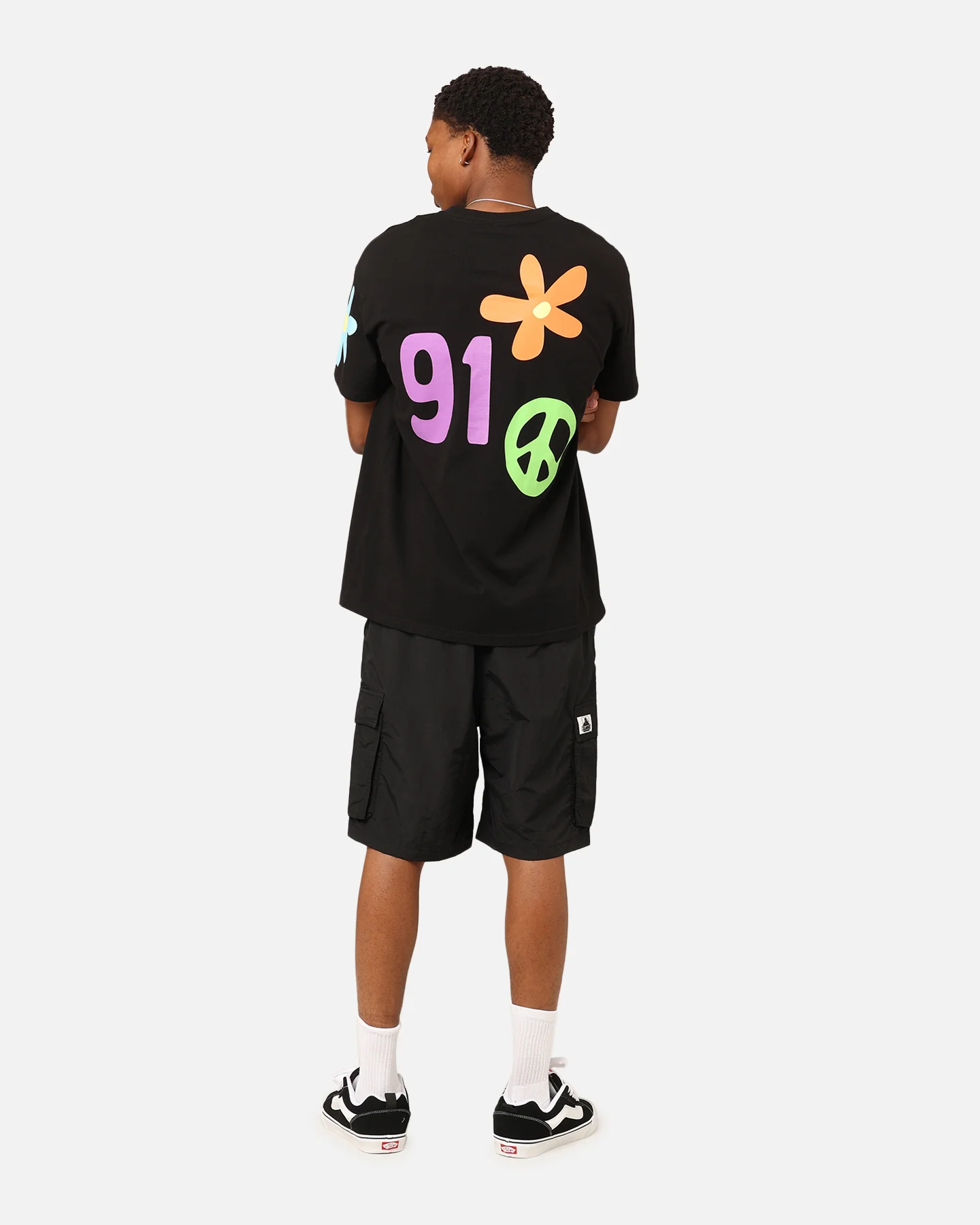 X-Large Flower And Peace T-Shirt Black - Image 8