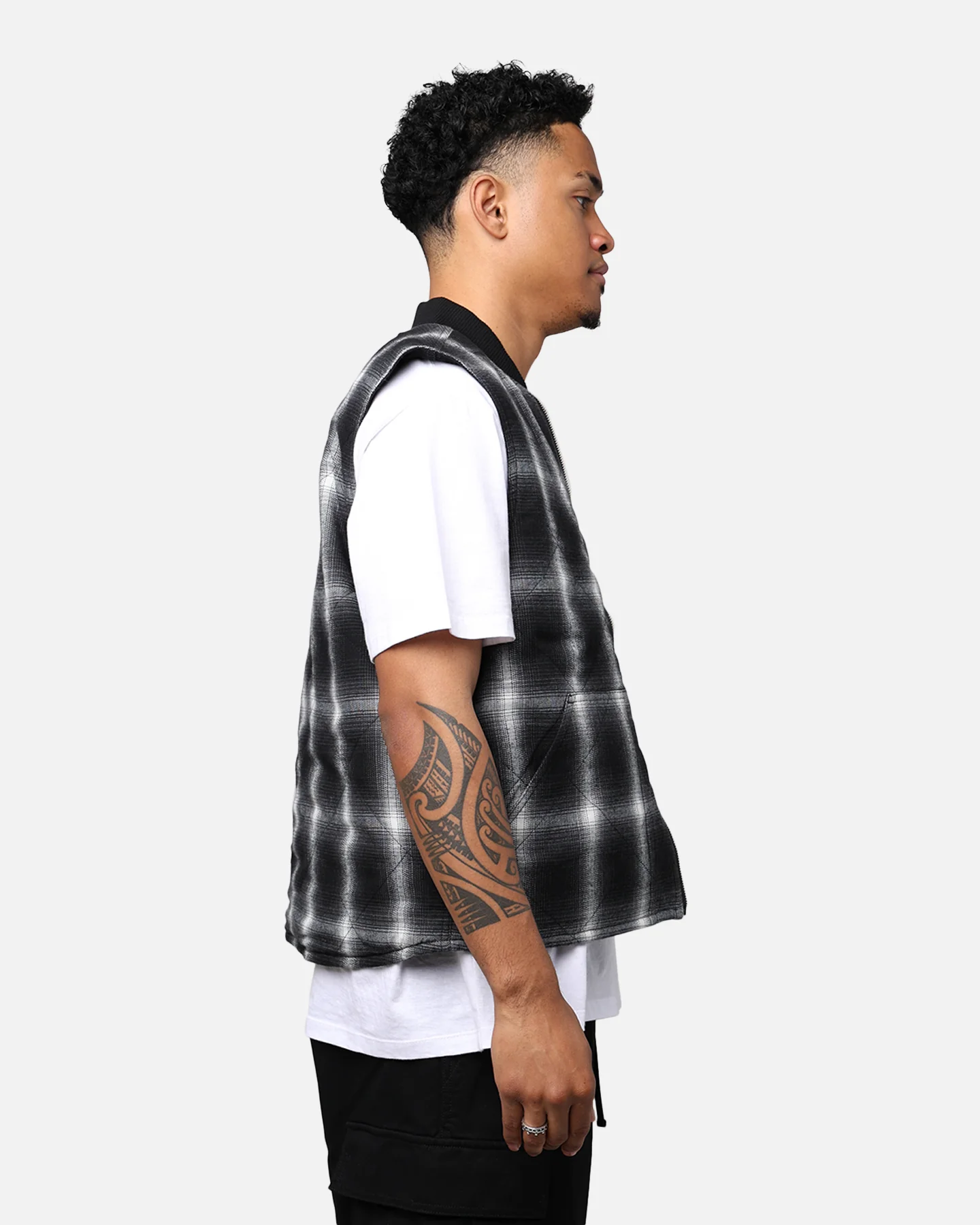 X-Large Ombre Plaid Reversible Vest Black - Image 3