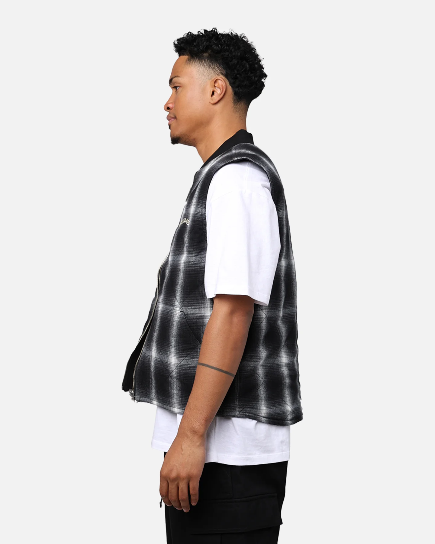 X-Large Ombre Plaid Reversible Vest Black - Image 4