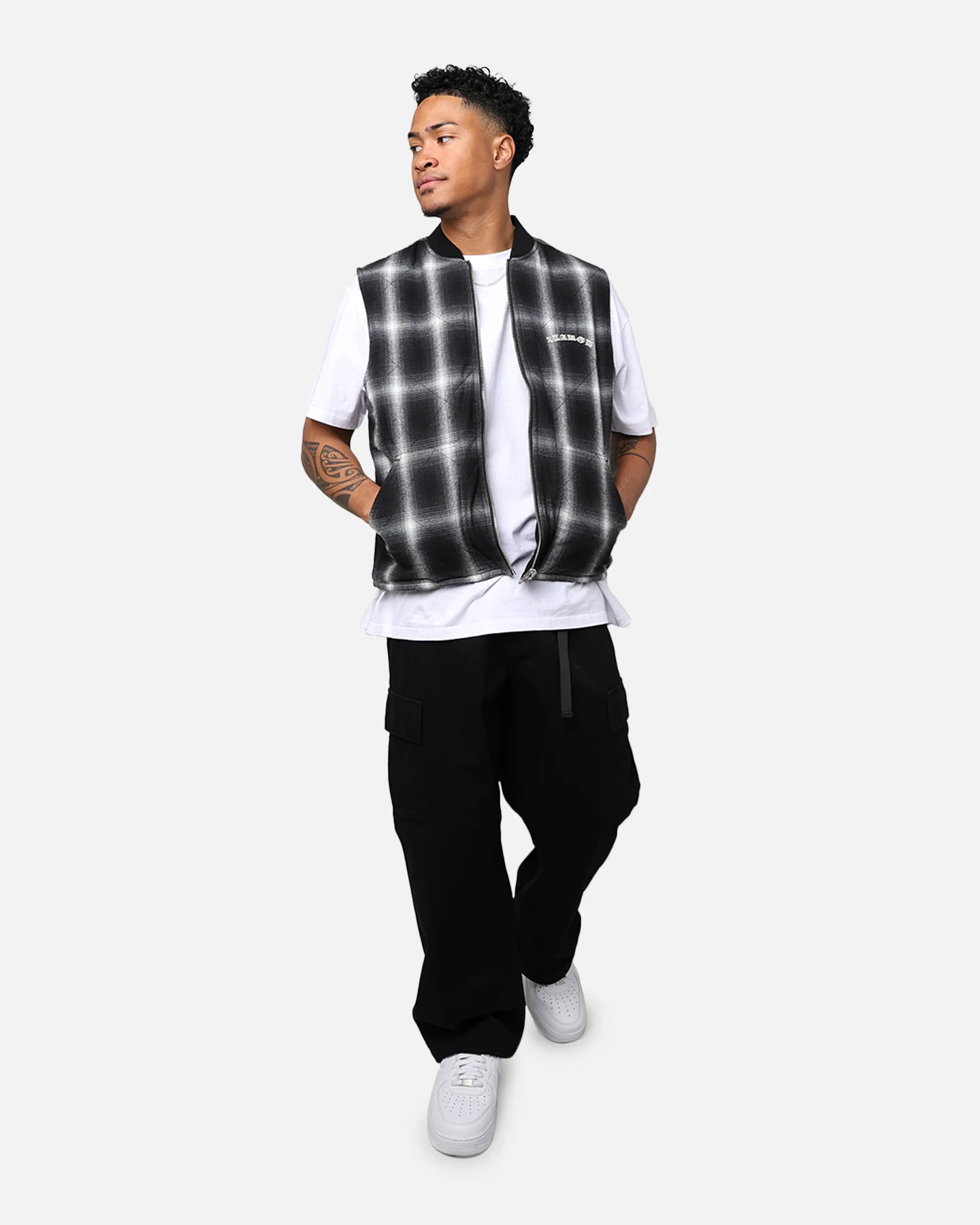 X-Large Ombre Plaid Reversible Vest Black - Image 5
