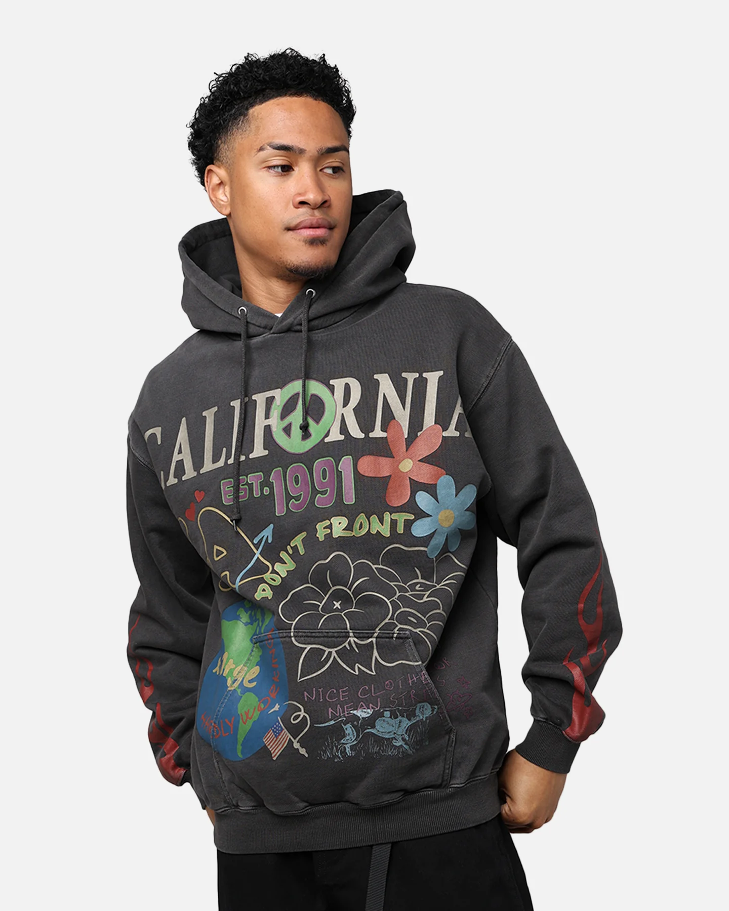X-Large Pigment Dyed Peace Hoodie Black