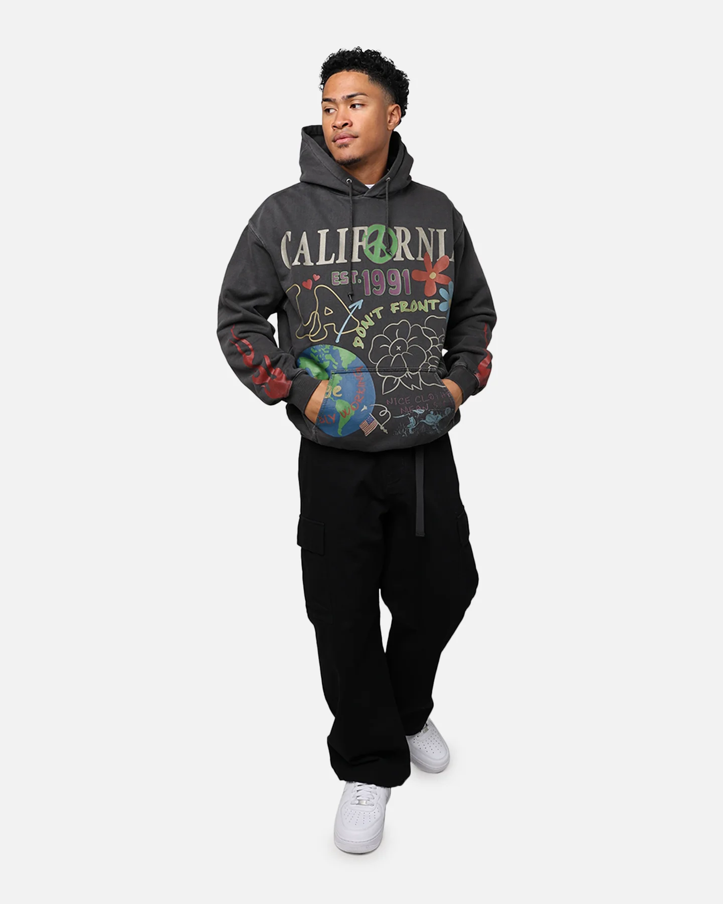 X-Large Pigment Dyed Peace Hoodie Black - Image 6