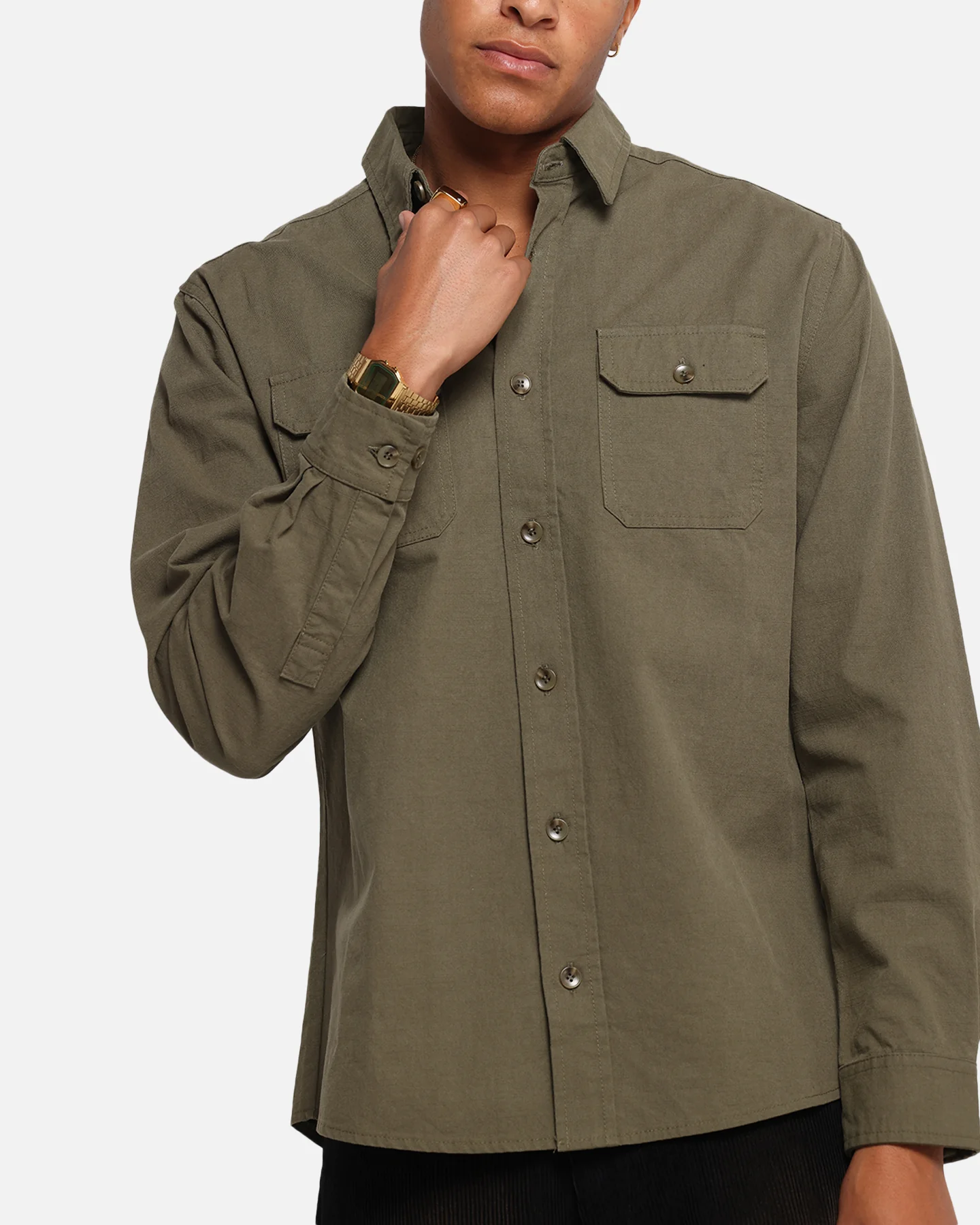 XXIII Slub Overshirt Khaki - Image 6